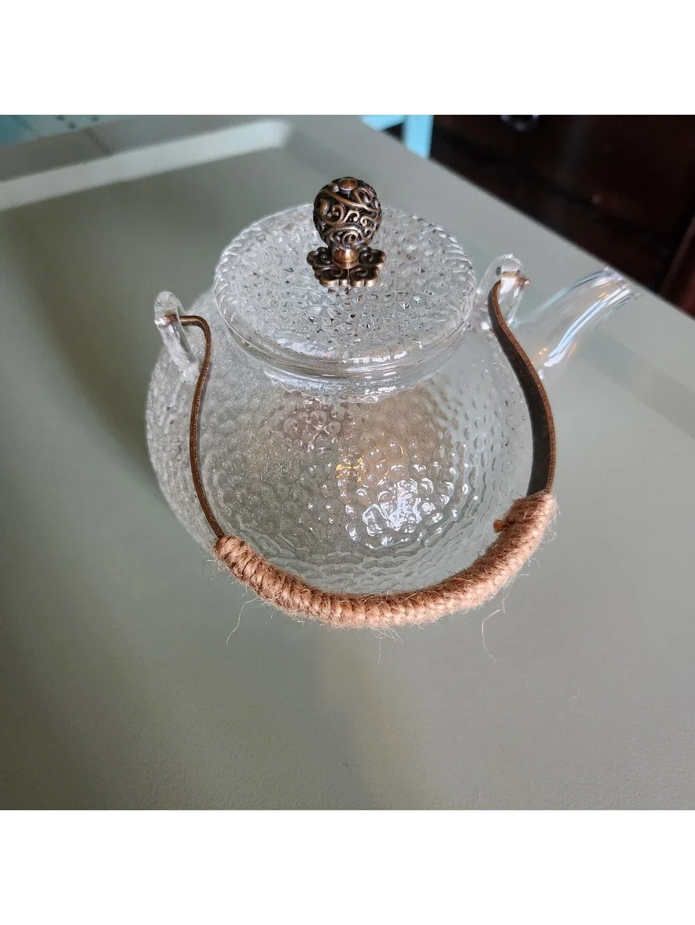 900ml Japanese Hammered Glass Teapot Tin Copper Plum Blossom Decoration